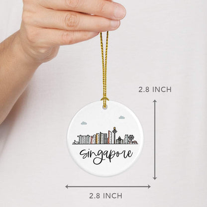 Andaz Press Round Ceramic Porcelain Christmas Tree Ornament Keepsake Gift, Singapore, Colorful