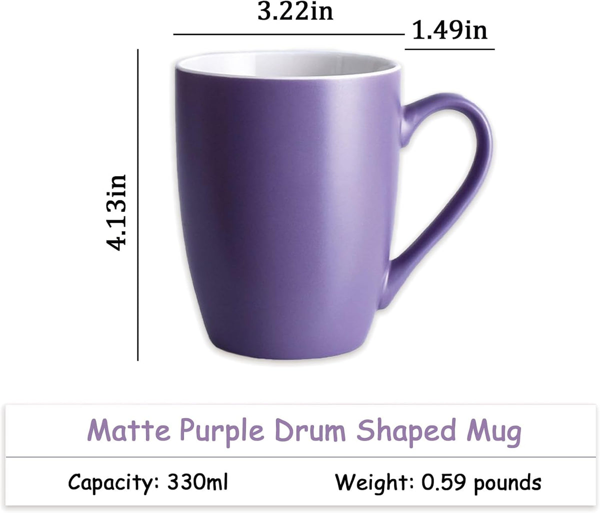 Coffee Mugs Set of 6, 12oz Ceramic Coffee Mugs with Handle, Matte Porcelain Purple Coffee Mug for