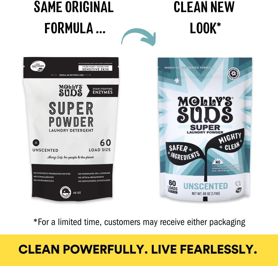 Molly's Suds Unscented Super Powder Detergent | Extra Strength Laundry Soap, Stain Fighting |