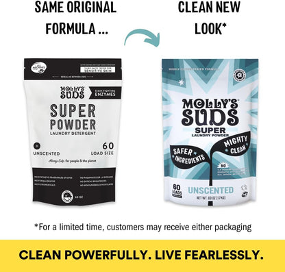 Molly's Suds Unscented Super Powder Detergent | Extra Strength Laundry Soap, Stain Fighting |