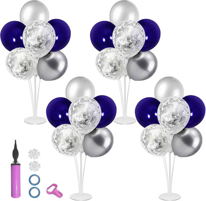 Balloon Stand with Silver and Navy Blue Balloons, Centerpiece Table Decorations for Birthday