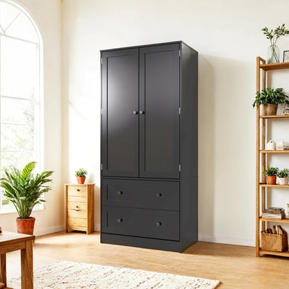 64.2" Tall Black Kitchen Pantry, Storage Cabinet with Doors and Drawers, Freestanding Wooden