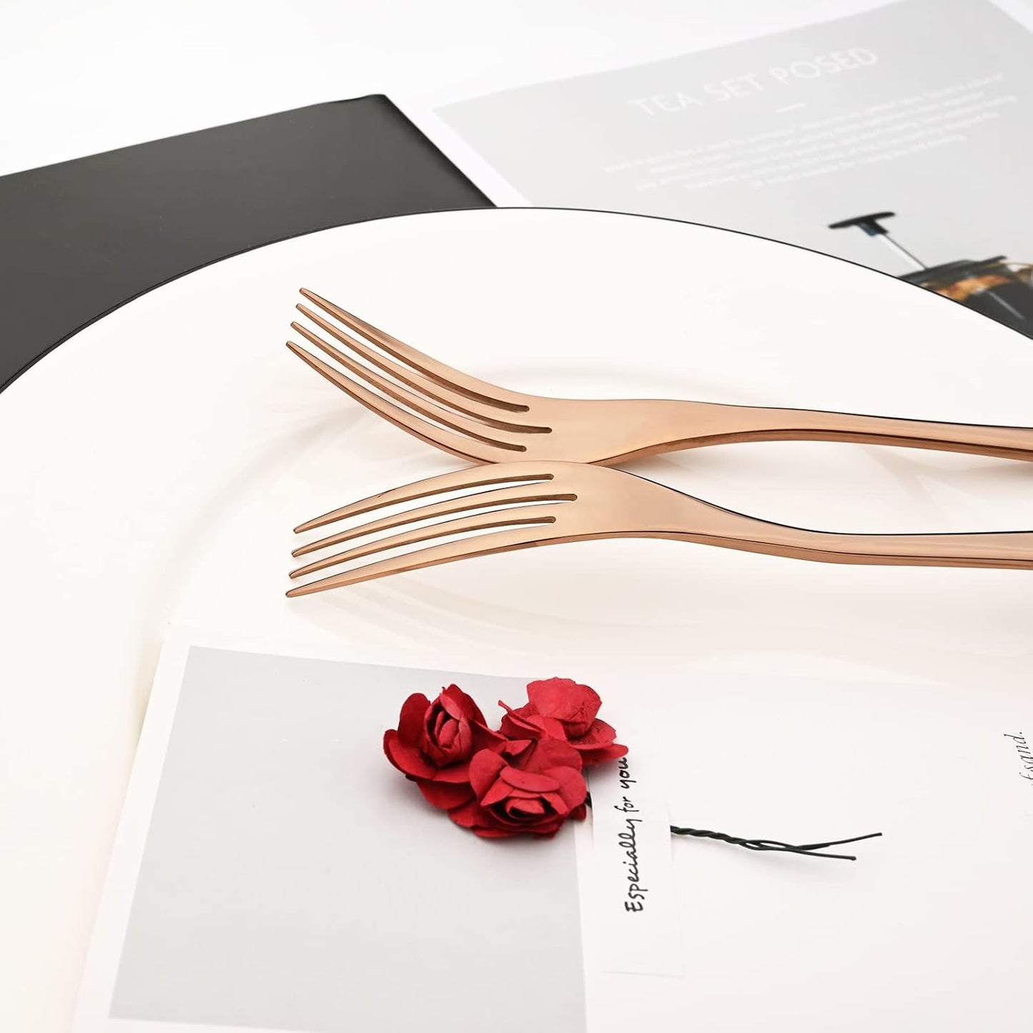 24-Piece Copper Flatware, Mirror 18/10 Stainless Steel Modern & Luxury Dinnerware Set With Serrated