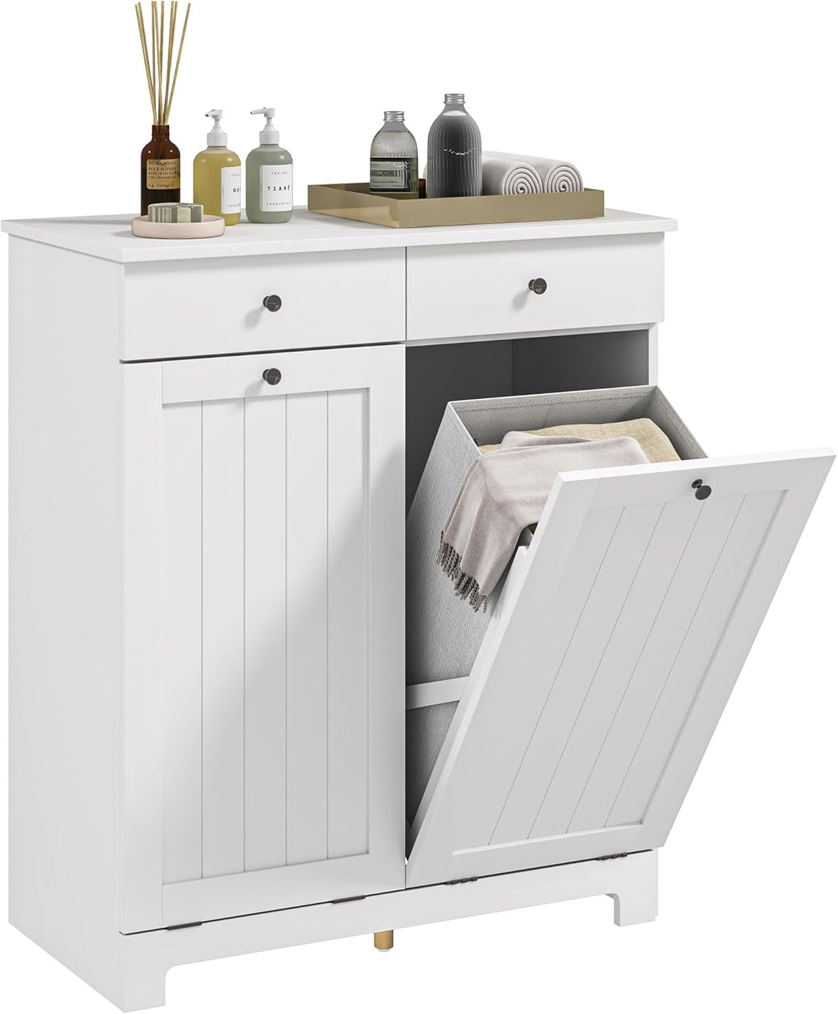 HOMCOM Laundry Hamper Cabinet with 2 Removable Baskets, Tilt Out Laundry Hamper Cabinet with 2