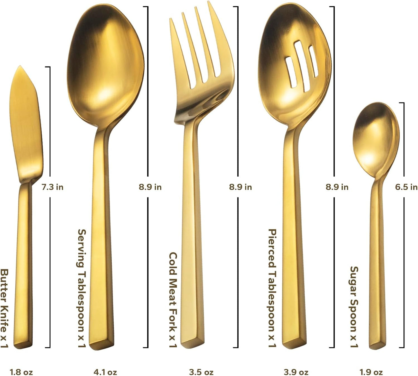 Alata Cube Gold 45-Piece Flatware Set, Forged Cutlery Set, Matte Gold Silverware Service for 8