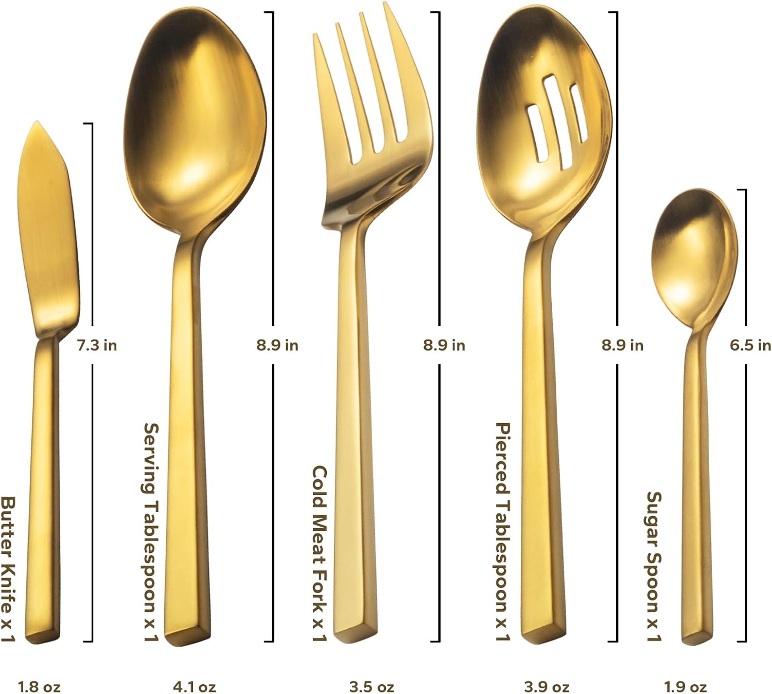 Alata Cube Gold 45-Piece Flatware Set, Forged Cutlery Set, Matte Gold Silverware Service for 8