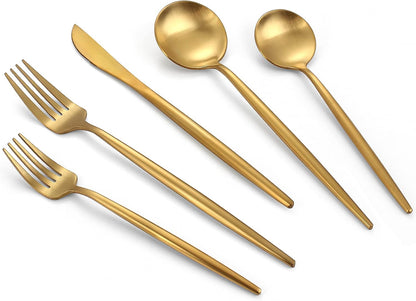 Matte Gold Silverware Set, 20-Piece Stainless Steel Flatware, Tableware Cutlery Service for 4