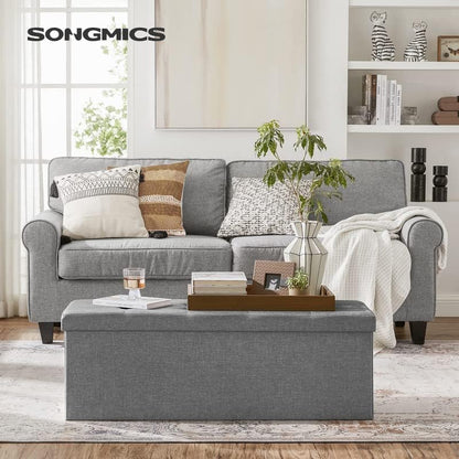 SONGMICS MAZIE Collection - 43 Inches Folding Storage Ottoman Bench, Ottoman Foot Rest, End of Bed