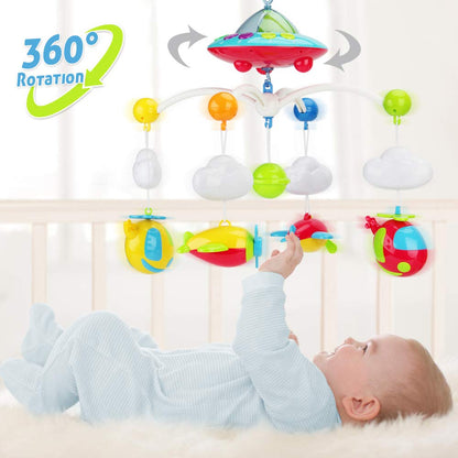 Baby Musical Crib Mobile with Hanging Rotating Toys, Remote Control, Lights Projector Function