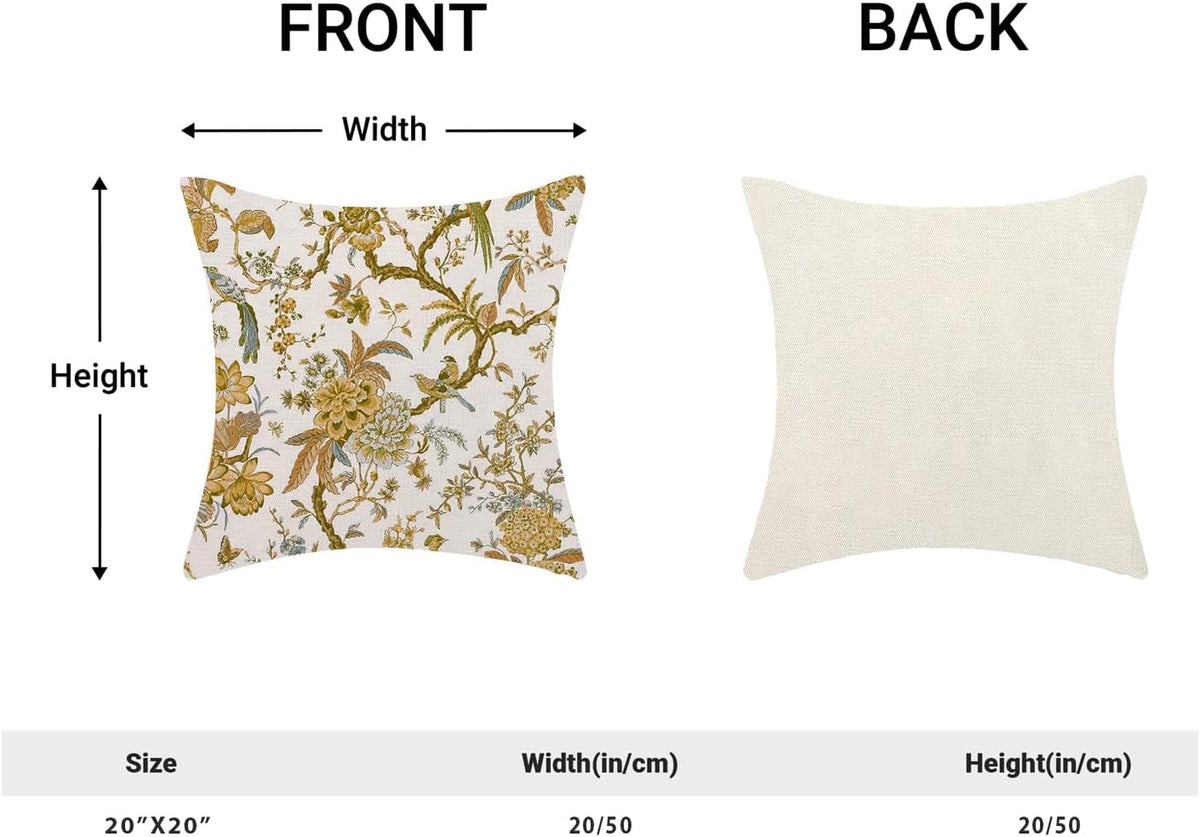 CXMEIFLY Summer Floral Birds Pillow Covers 20 x 20 Inch Set of 2 for Chinoiserie Flowers Spring