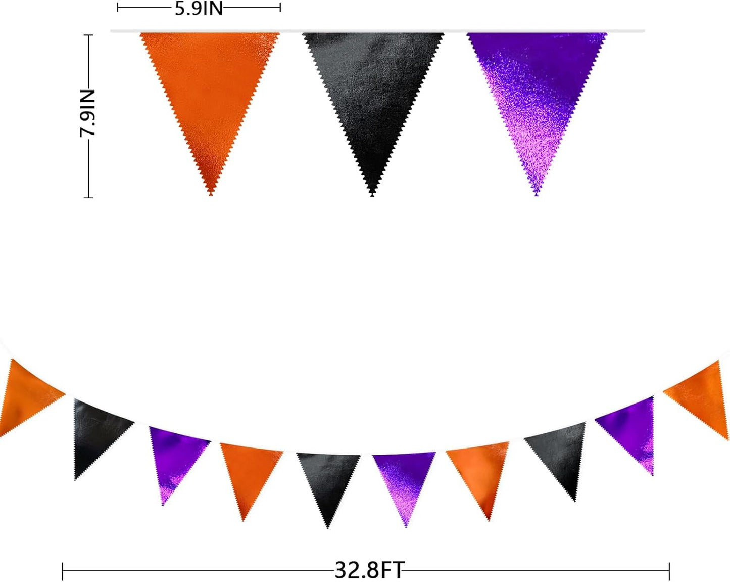 Black Orange Purple Halloween Party Decorations Metallic Fabric Triangle Pennant Banner Flag