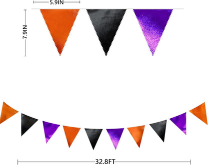 Black Orange Purple Halloween Party Decorations Metallic Fabric Triangle Pennant Banner Flag
