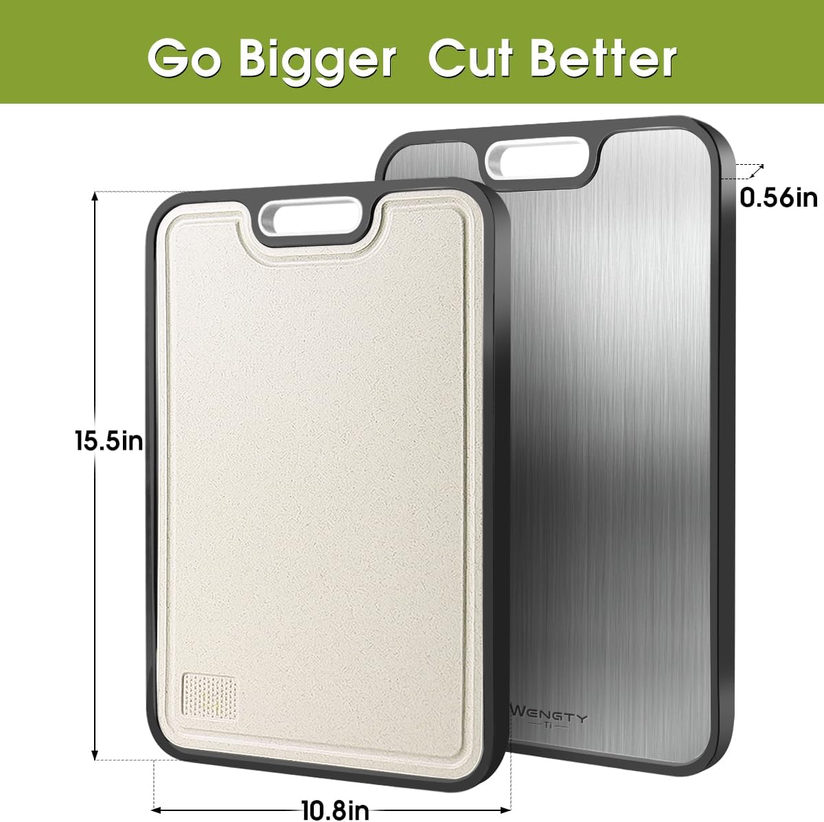 Titanium Cutting Boards for Kitchen, Double Sided Food-Grade Pure Titanium&Wheat Straw PP