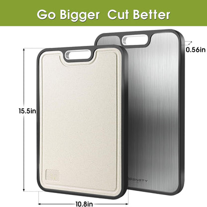 Titanium Cutting Boards for Kitchen, Double Sided Food-Grade Pure Titanium&Wheat Straw PP