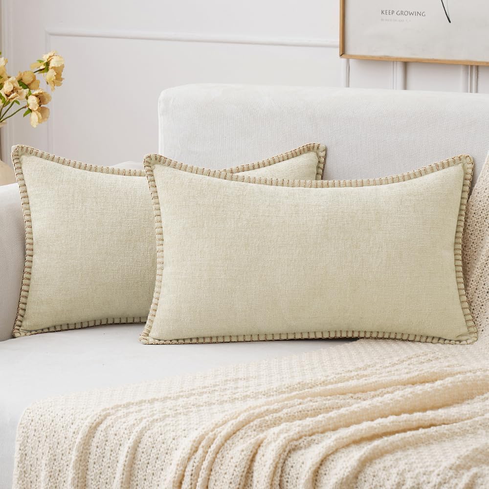 MIULEE Pack of 2 Christmas Pillow Covers 12x20 Inch Cream White Farmhouse Decorative Throw Pillow
