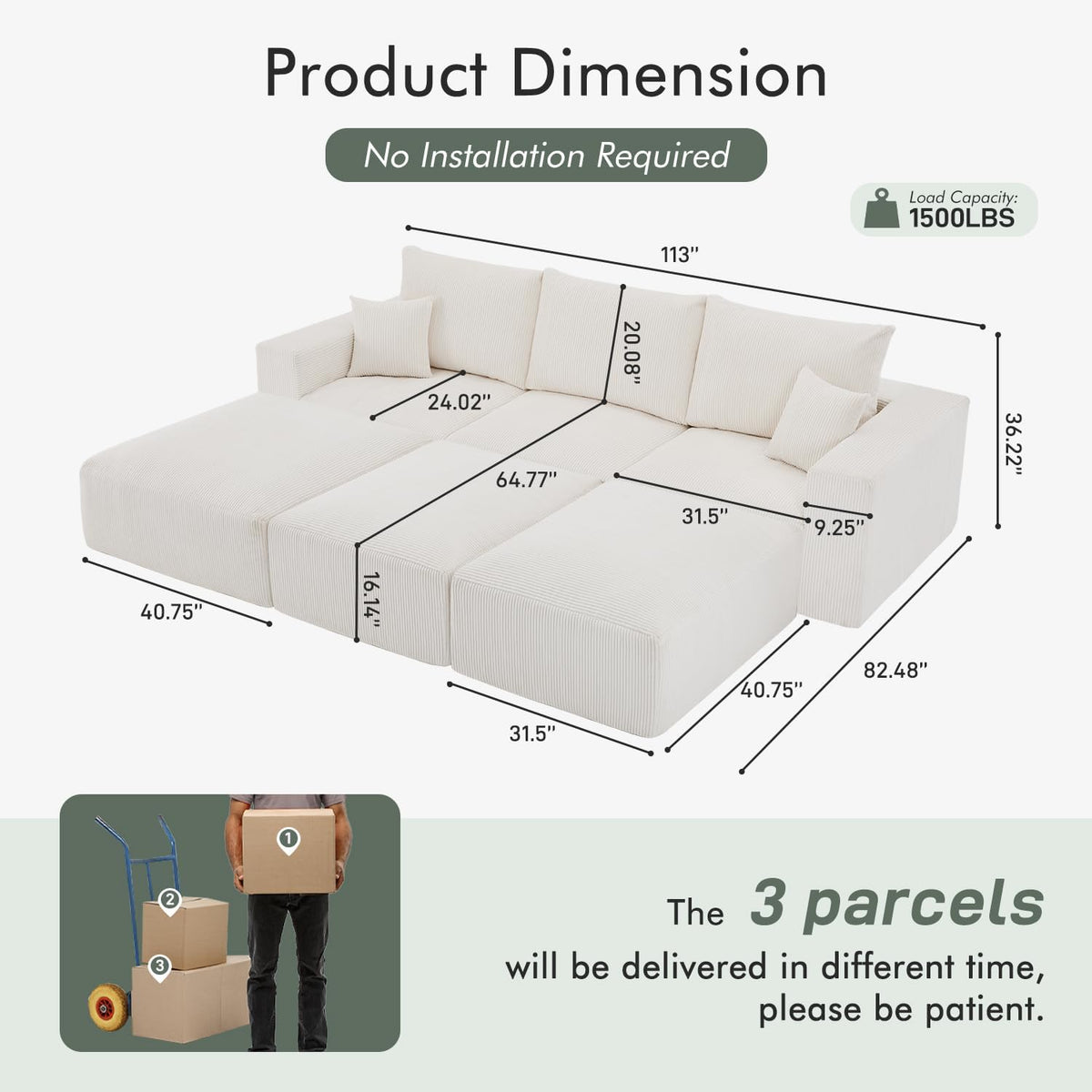 Boneless Sectional Cloud Couch Sofa Bed for Living Room, 112" Modular Modern Lounge 3 Seater
