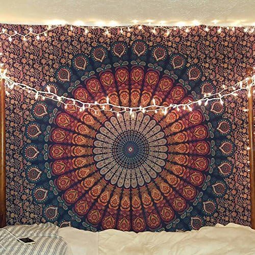 Bless International Handmade Indian hippie Bohemian Psychedelic Peacock Mandala Wall hanging