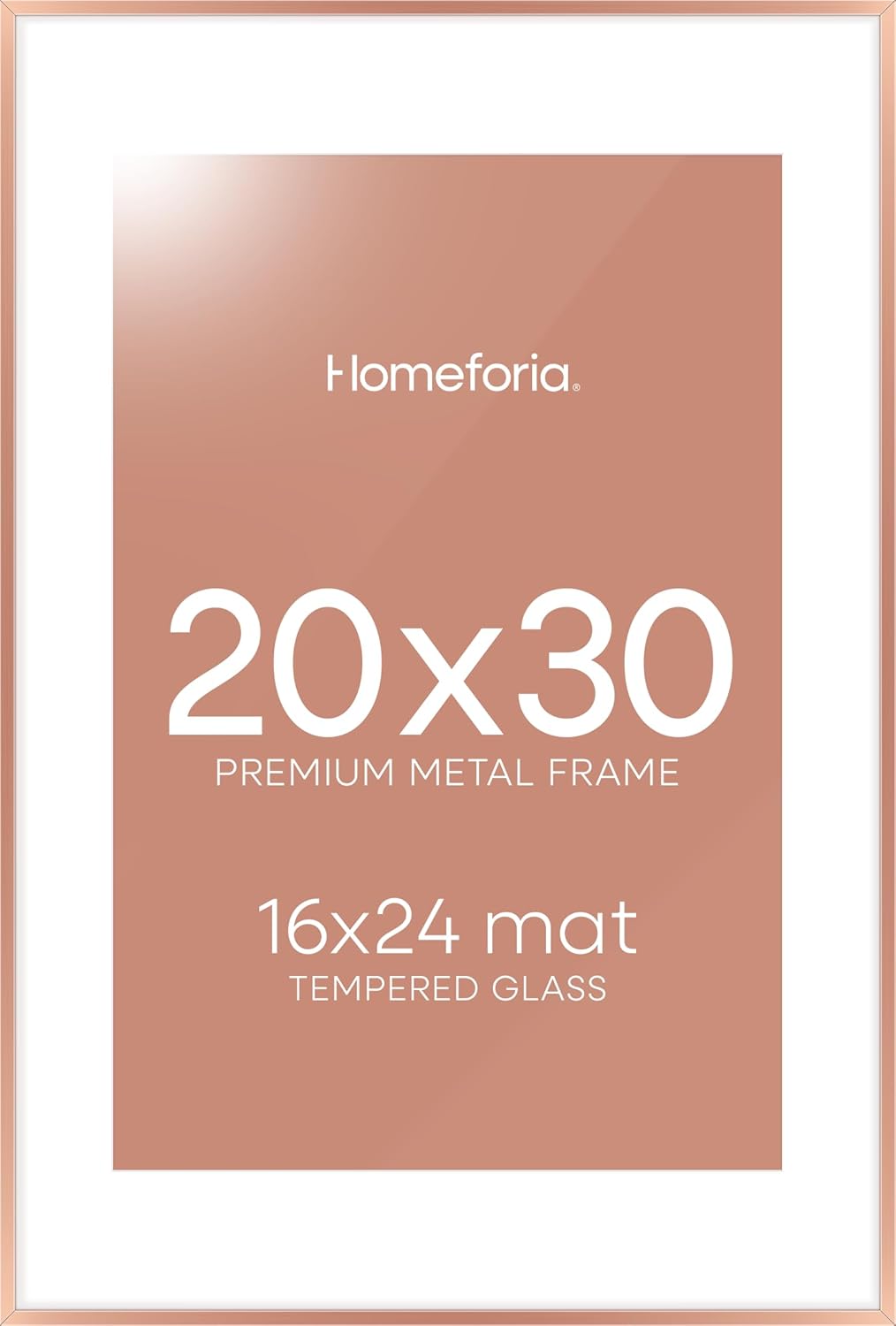 Homeforia 20x30 Frame Rose Gold, High End Metal 20x30 Picture Frames with Mat 16x24 inch Photo, 20