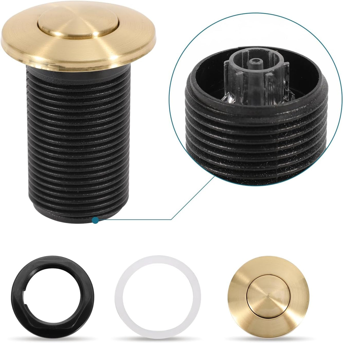 RQYEKDO Garbage Disposal Air Switch Kitchen Sink Top Long Stainless Steel Brushed Nickel Long