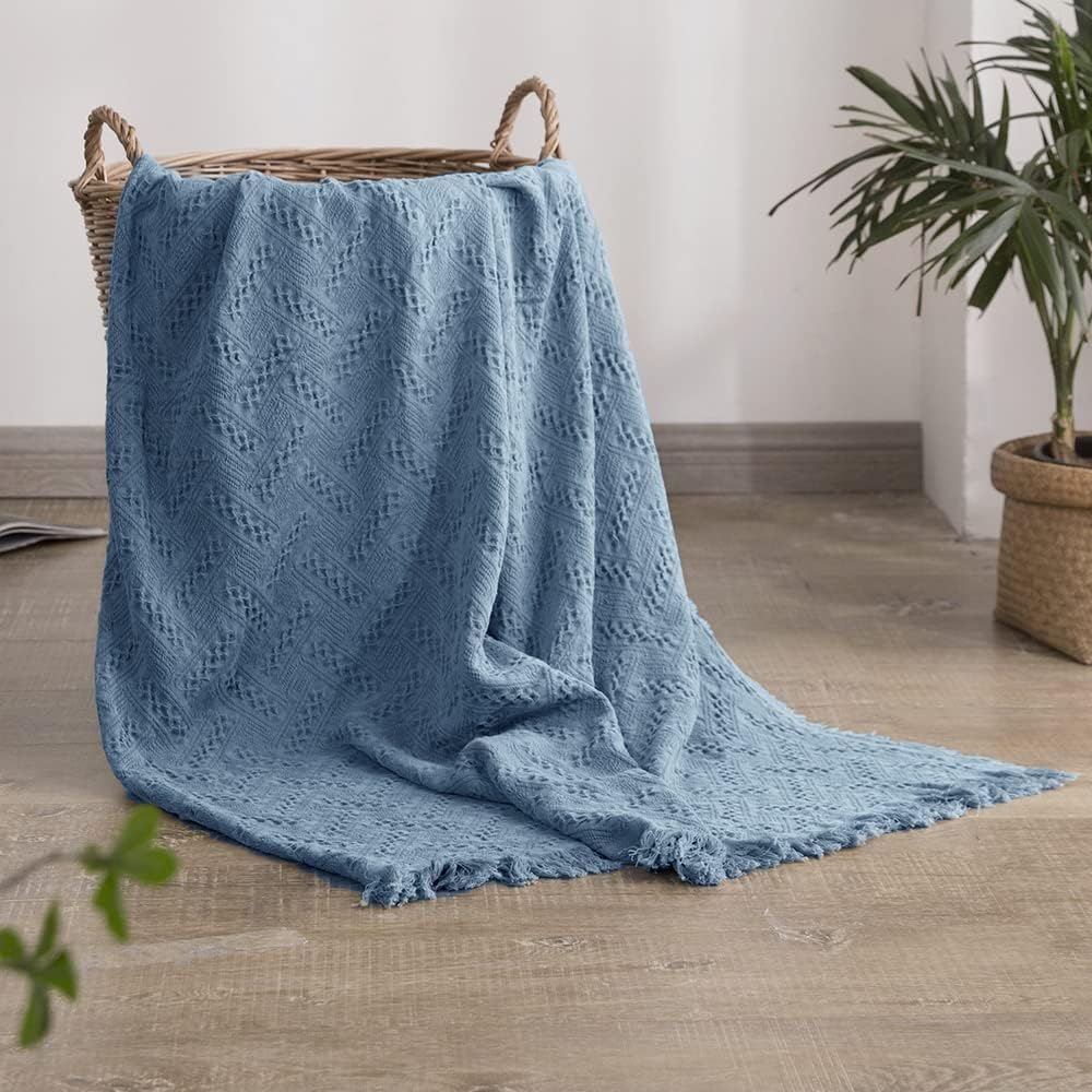 Simple&Opulence 100% Cotton Throw Blanket for Bed, Couch, Boho Luxury Geometric Knit Woven Blanket