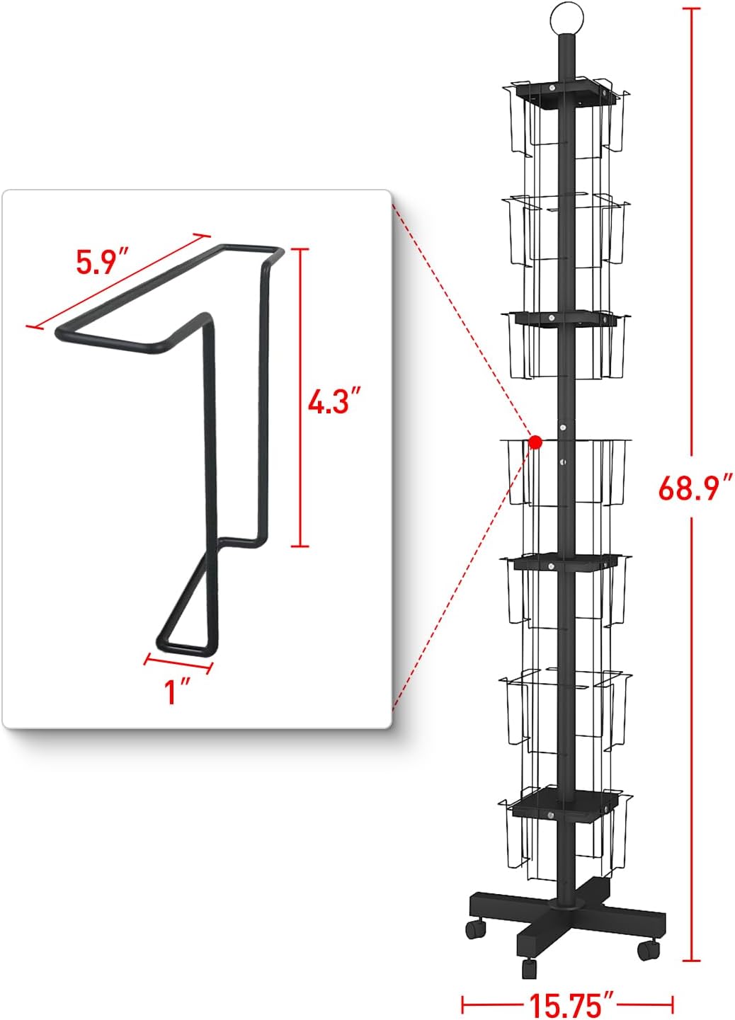 28 Pockets Countertop Rotating Greeting Card Rack, 7 Tier magazine Display Stand Rotating magazine