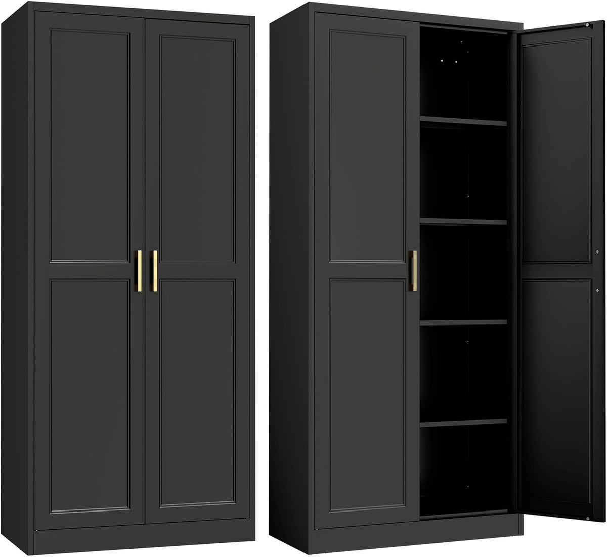 Kitchen Pantry Cabinet,71”Black Metal Pantry Storage Cabinet with Doors and 4 Adjustable