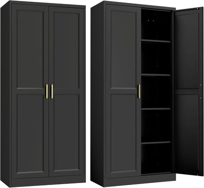 Kitchen Pantry Cabinet,71”Black Metal Pantry Storage Cabinet with Doors and 4 Adjustable