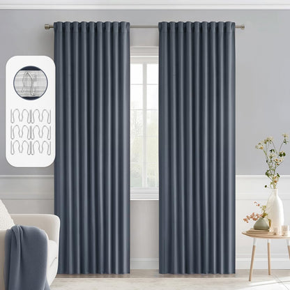 MIULEE Stone Blue Back Tab Blackout Curtains 84 Inch Length 2 Panels Set for Living Room Bedroom