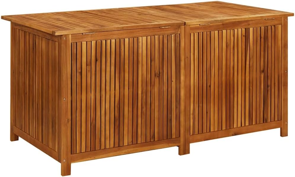 vidaXL Wooden Outdoor Storage Box with Gas-Lift Lid – Patio Deck Chest with Zippered Waterproof Bag