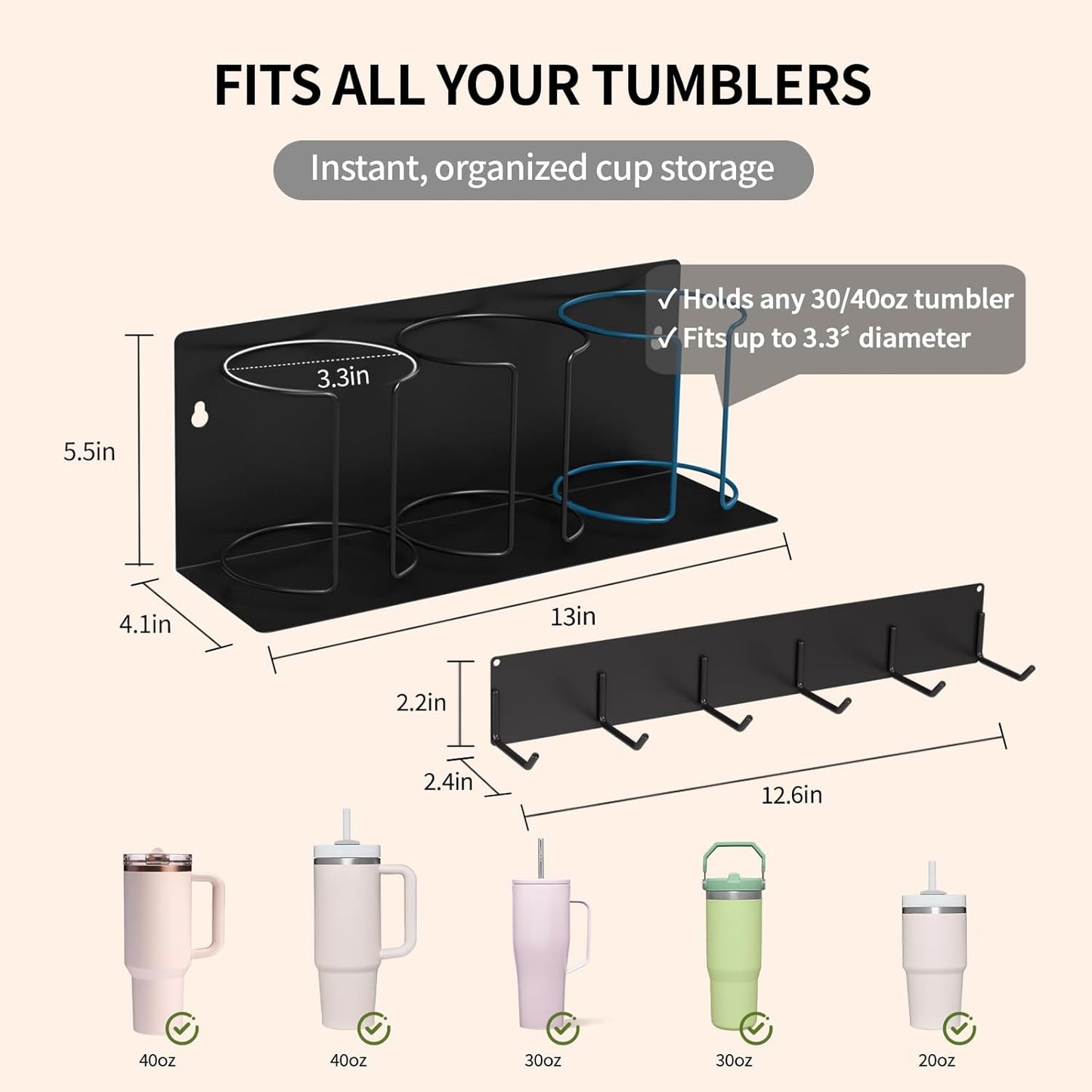 Strong Magnetic Cup Holder for Fridge, Fits Stanley 40/30/20 oz, Yeti & More, No-Drill Tumbler