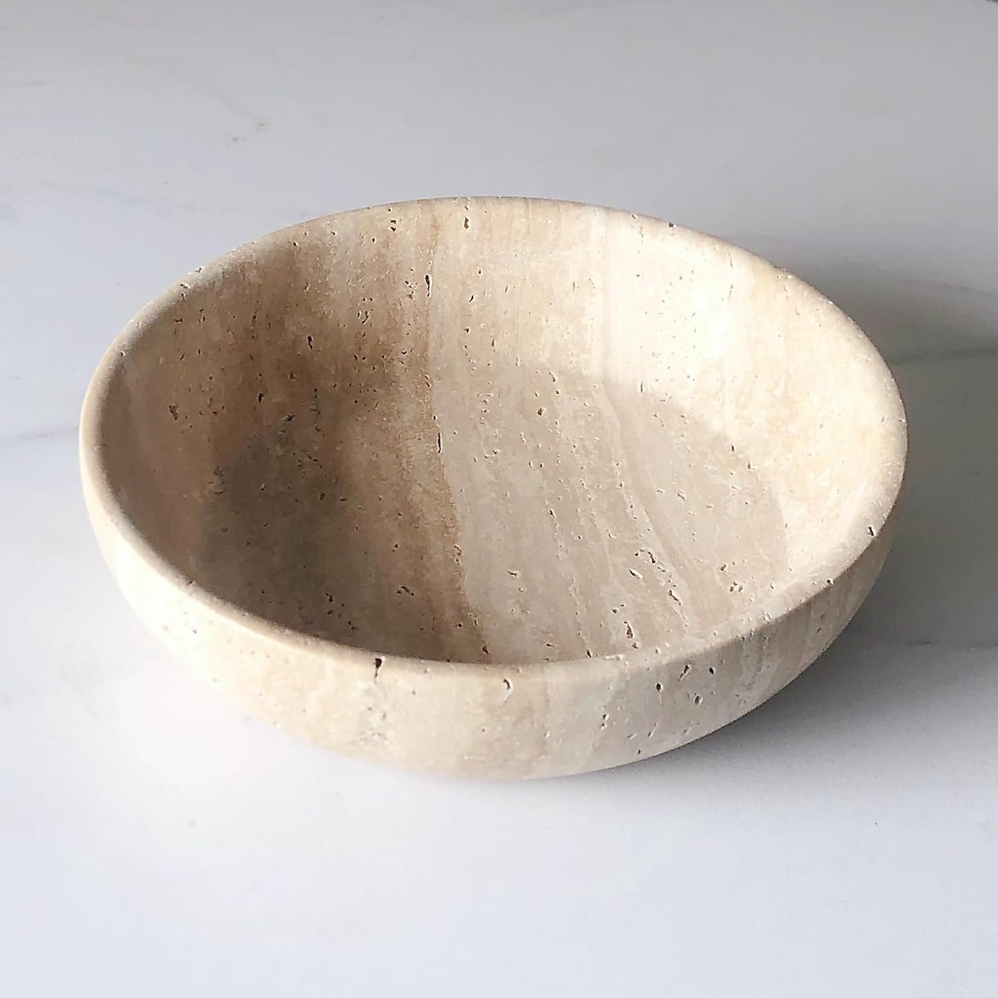 Large Marble Round Bowl HandCrafted Decorative Dish Fruit Bowl for Home Decorative (Beige