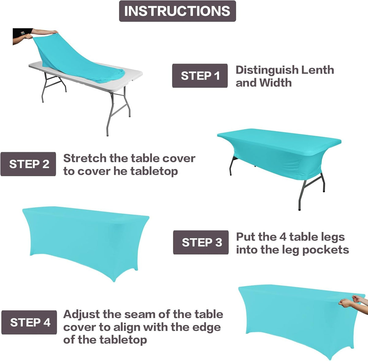 IVAPUPU 6FT Table Cloth for Rectangular Fitted Events Stretch Blue Mist Table Covers Washable Cover