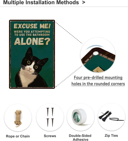 ALKB Funny Tuxedo Cat Metal Signs Black Cat Metal Poster Tuxedo Cat Lover Gift Vintage Bathroom
