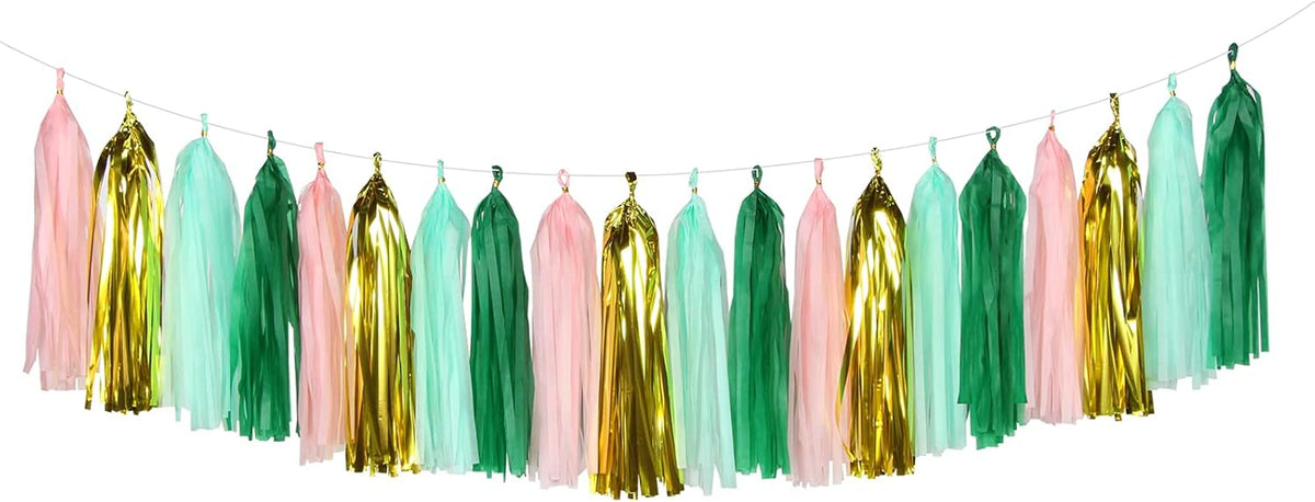 Sage-Green Pink-Gold Party-Decorations Tassel Garland - 20pcs Bachelorette Engagement Baby Bridal