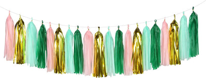 Sage-Green Pink-Gold Party-Decorations Tassel Garland - 20pcs Bachelorette Engagement Baby Bridal