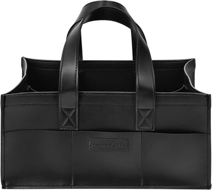 Premium Vegan Leather Baby Diaper Caddy Organizer – Portable Storage Basket for Newborn Essentials