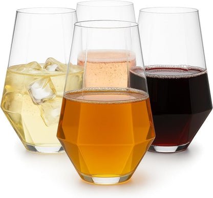 48 Pack Diamond Unbreakable Stemless Plastic Wine Stemless Toasting coacktail Glasses, Durable 9 Oz