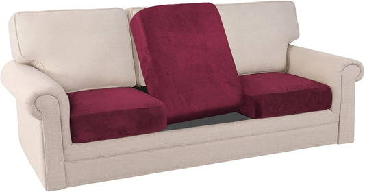 PrinceDeco Stretch Couch Cushion Covers Fitted Individual Seat Couch Slipcover Sets Velvet Fabric