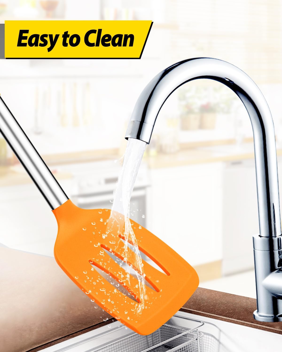 Pack of 2 Silicone Solid Turner, Non Stick Slotted Kitchen Spatulas, High Heat Resistant BPA Free