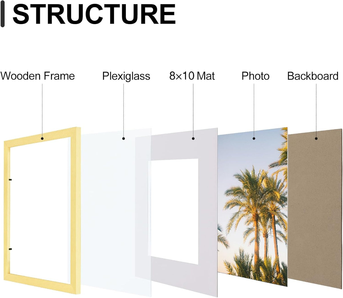 Vittanly 11x14 Picture Frames Set of 9, Shatter Resistant Plexiglass, Display 8x10 Pictures with