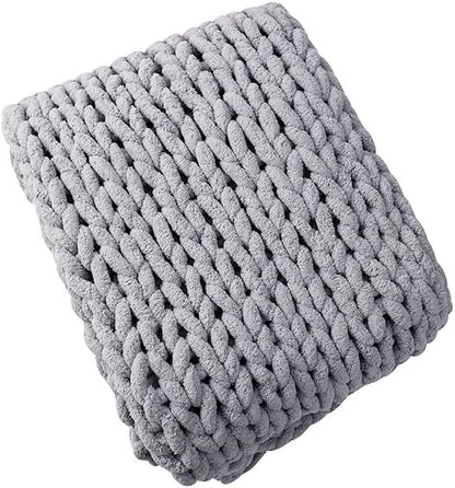 Chunky Knit Blanket Throw 40"*60", Hand Knitted Warm Chenille Throw Blanket, Home Decor Soft Thick