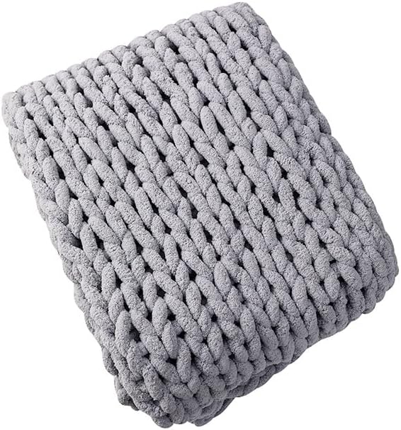 Chunky Knit Blanket Throw 48"*71", Hand Knitted Warm Chenille Throw Blanket, Home Decor Soft Thick