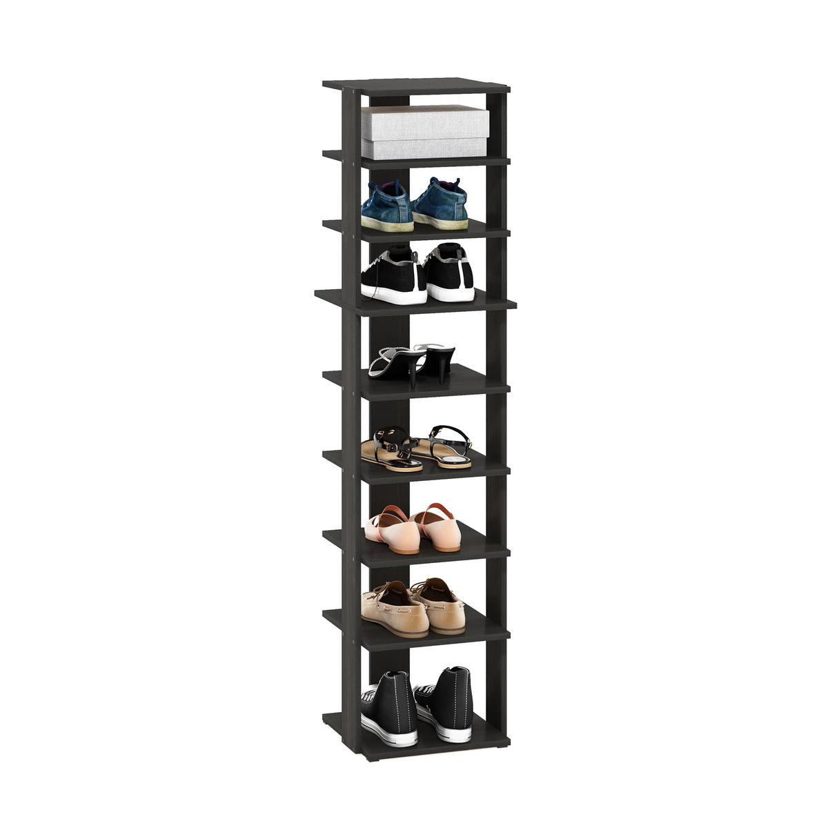 Furinno Compact Vertical Shoe Rack, 9-Tier Narrow Shoe Organizer, Free Standing Shoe Storage, Shoe
