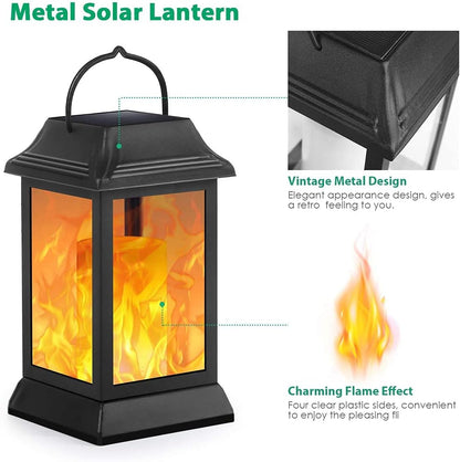 TomCare Solar Lights Metal Flickering Flame Solar Lantern Outdoor Hanging Lanterns Decorative