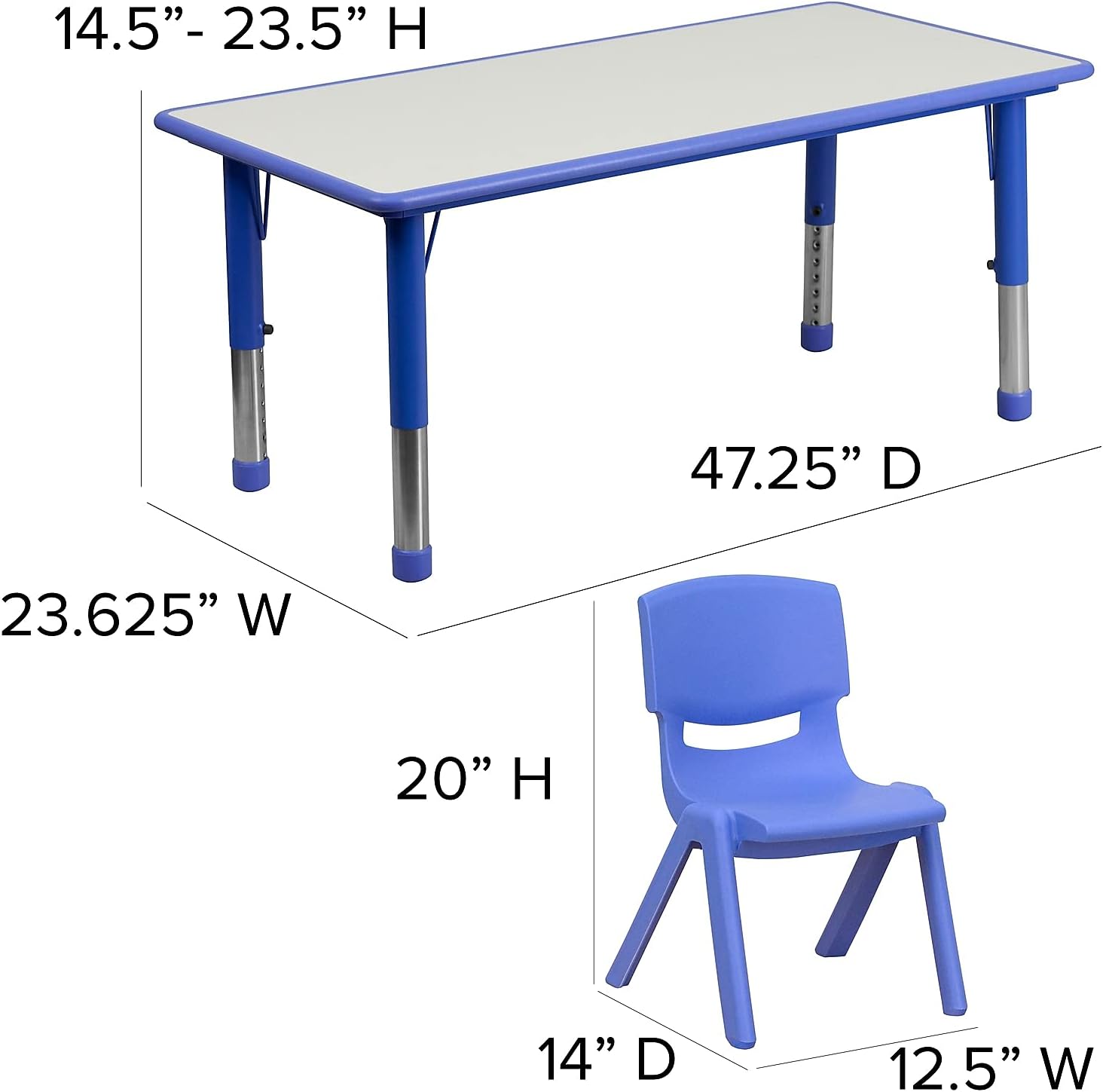 Flash Furniture Emmy Adjustable Classroom Activity Table with 6 Stackable Chairs, Plastic Activity