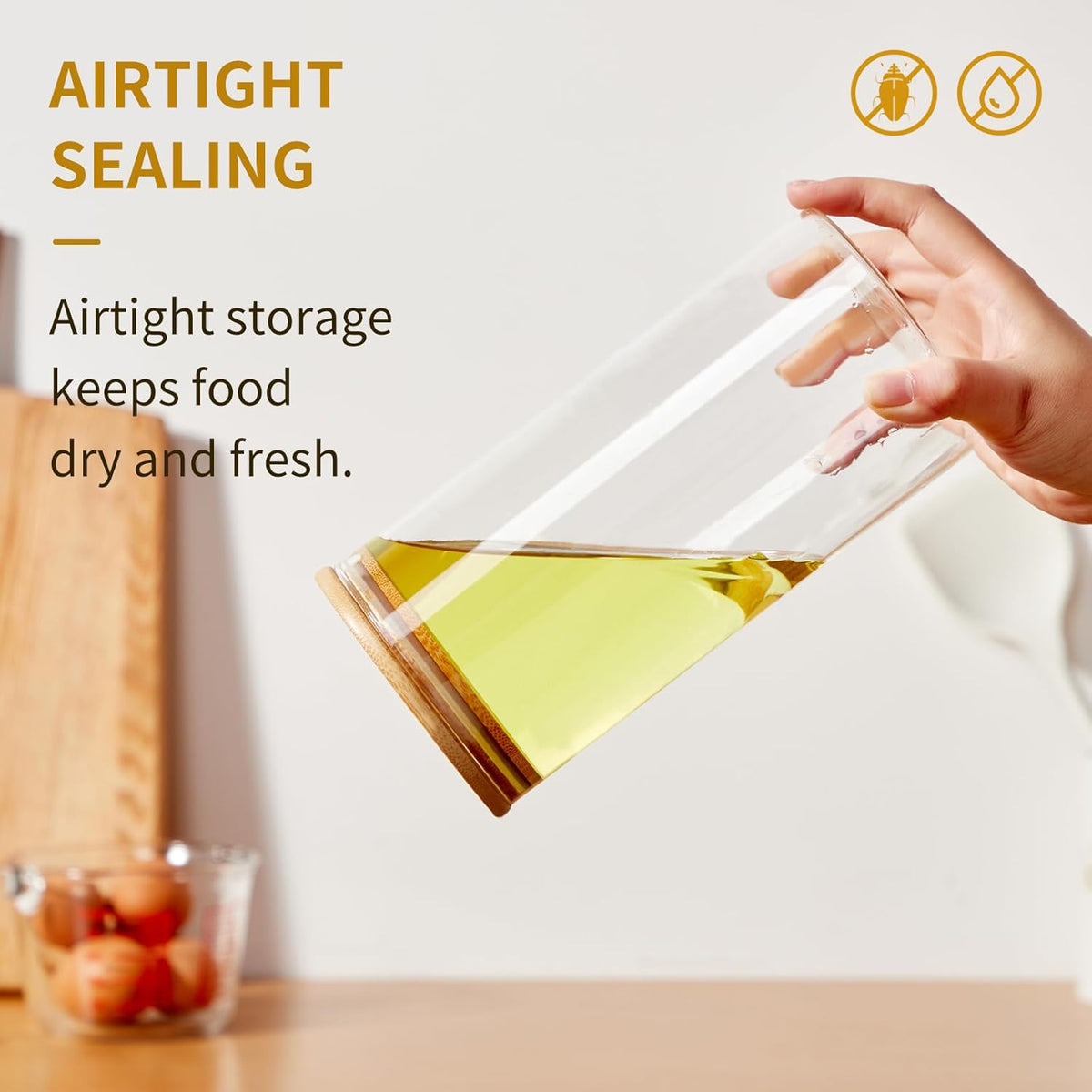 Square Glass Food Storage Jars with Lids[Set of 3], Perfect for Pasta, Cookies, Nuts, Coffee