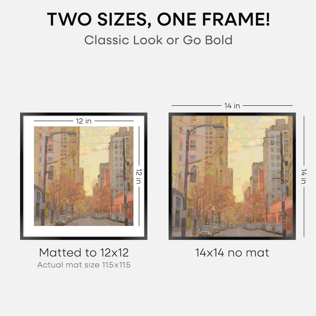 Homeforia 14x14 Picture Frame Black, High End Metal 14 x 14 Square Poster Frames with Mat 12 x 12