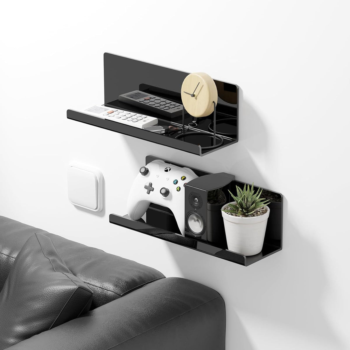 Acrylic Floating Shelves for Wall No Drilling, Self Adhesive Space-Saving Shelves, 12 Inch Floating