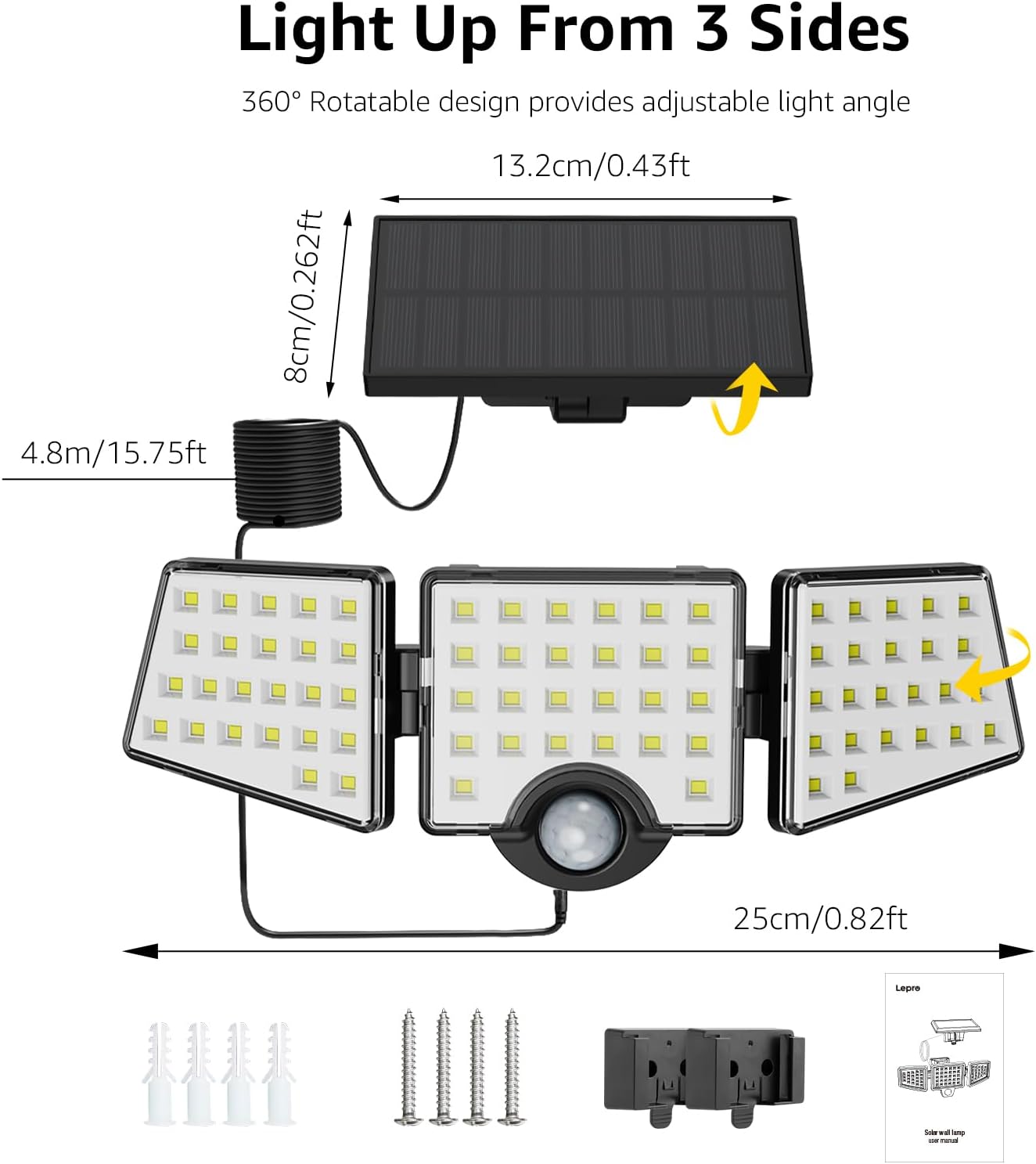 Solar Lights for Outside, WL5000 Motion Activated Security Lights, Separate Solar Panel, 3