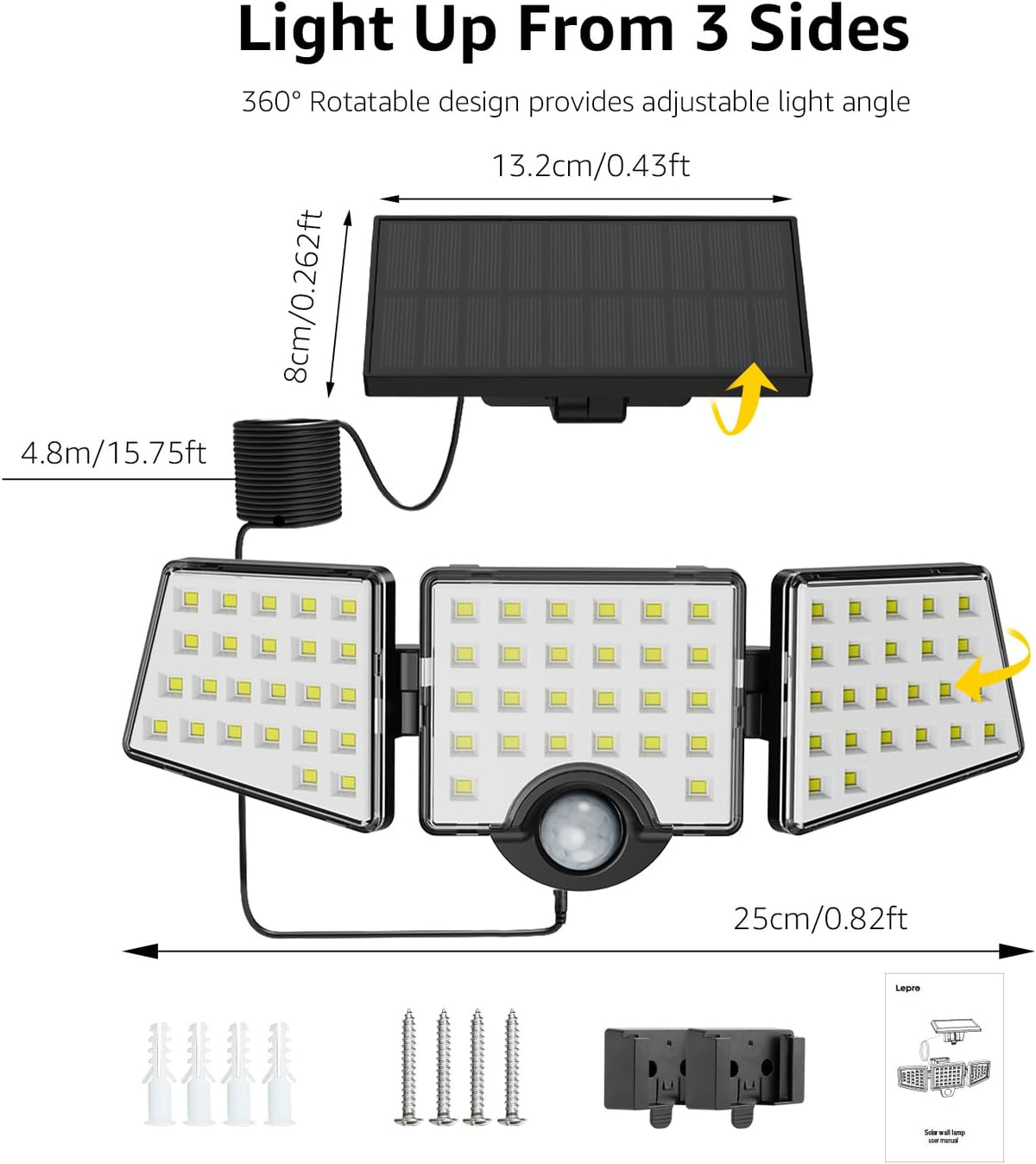 Solar Lights for Outside, WL5000 Motion Activated Security Lights, Separate Solar Panel, 3